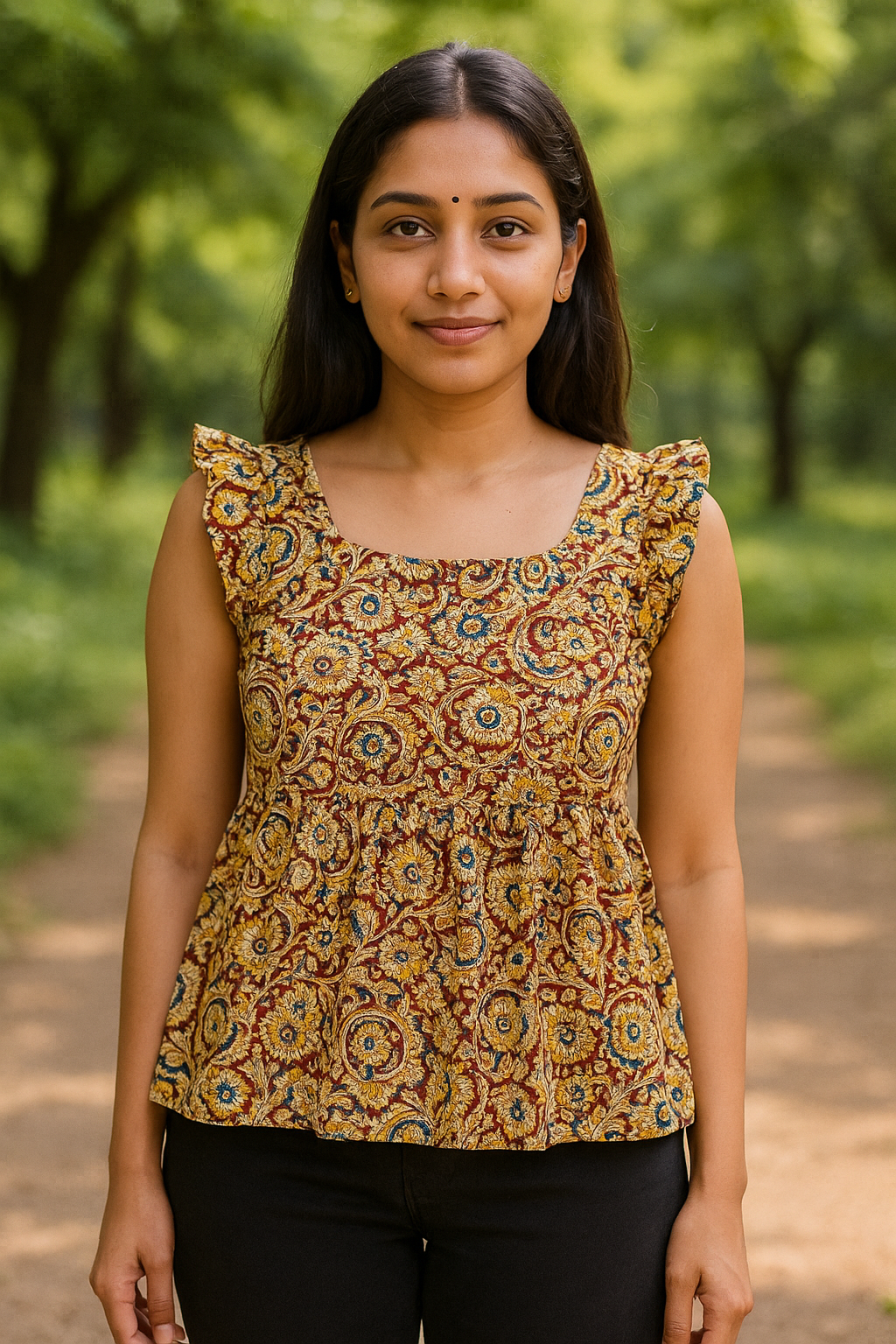 Hand-Block Printed Cotton Spaghetti Top